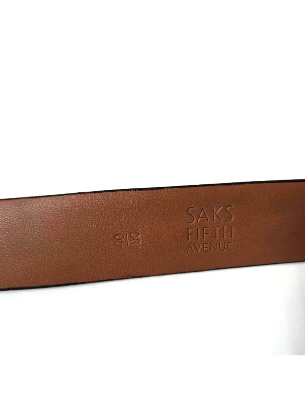Saks Fifth Avenue Belt Mens 40 Black Italian Embossed Leather Gunmetal Buckle